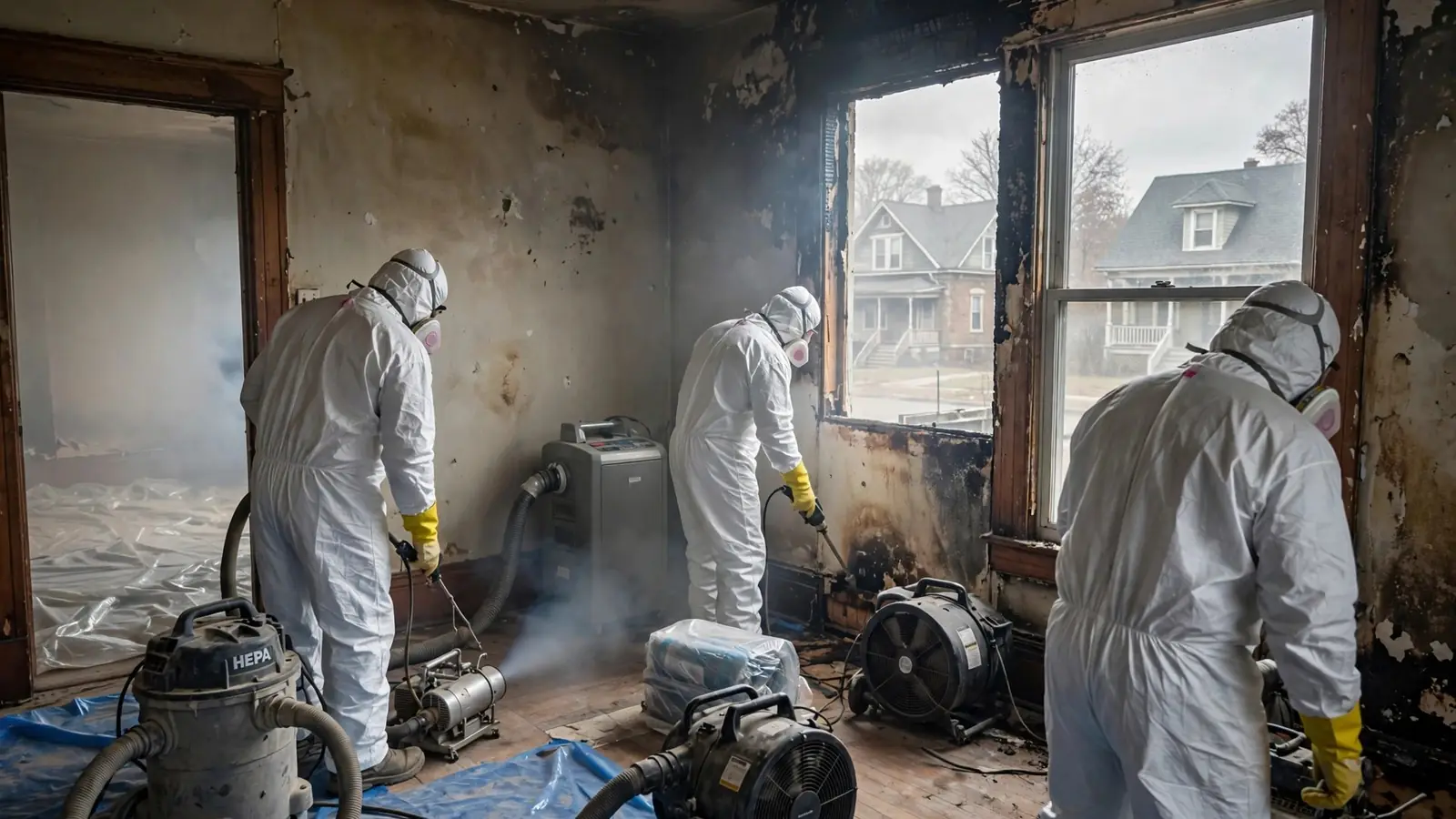Fogging treatment haze in a smoke-damaged room